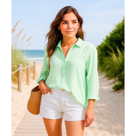Vineyard Vines Womens Mint Green Popover Shirt Cotton Modal Relaxed Fit Size M - Picture 1 of 11